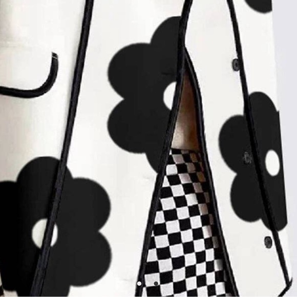 Contrast Color Flower Print Split-Joint Long Sleeves Loose Collar Jac… - Picture 4 of 4